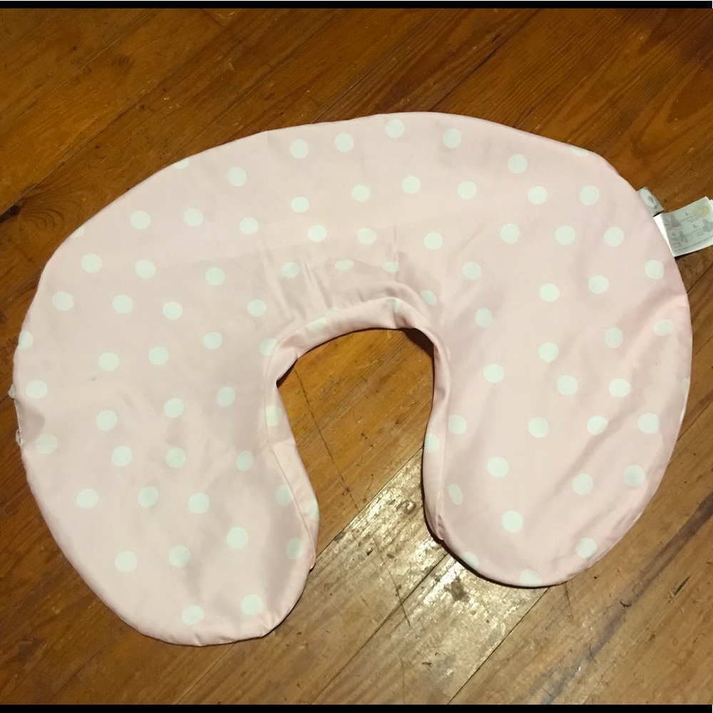 Gently used Boppy pillow cover pink and white stripes and polka dots